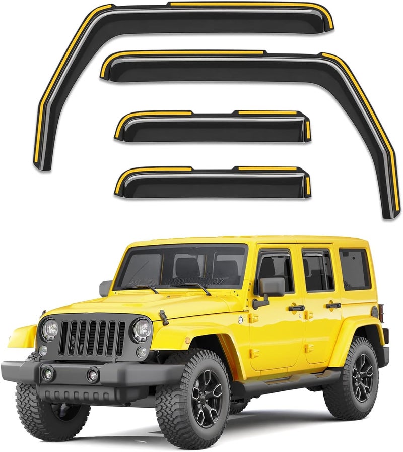 Deejecsun in-Channel Window Rain Guards Fit for Jeep Wrangler JK 2007-2018 Rain Guards Extra Durable Window Deflectors Visors Vent Visors Shades Car Accessories -4 pcs - Image 1